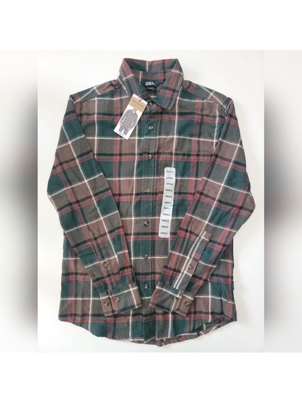 NEW Eddie Bauer Flannel Button Front Shirt Green Brown Plaid Men's Small NWT